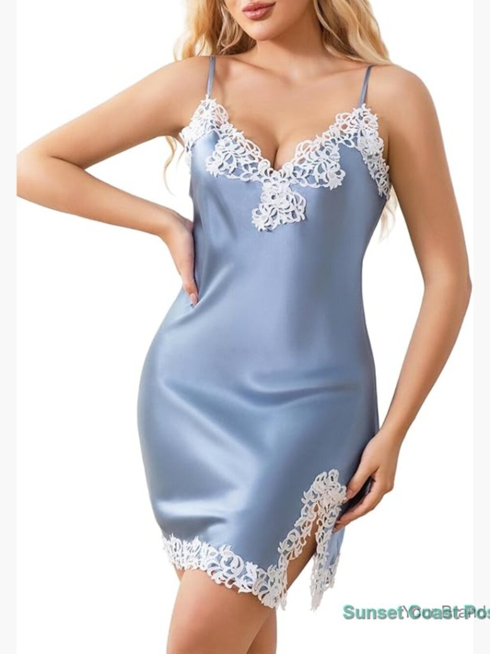 100% Mulberry Silk Nightgown Lace V Neck Negligee Sleepwear